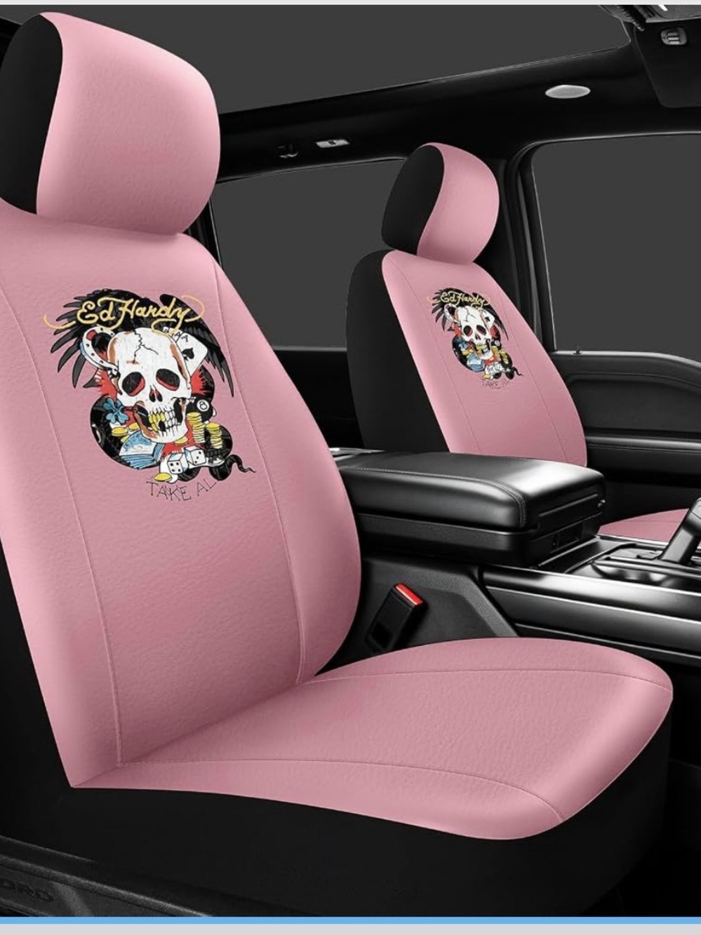 Ed Hardy Pink Skull Car Seat Covers with Graphic Skull Motif